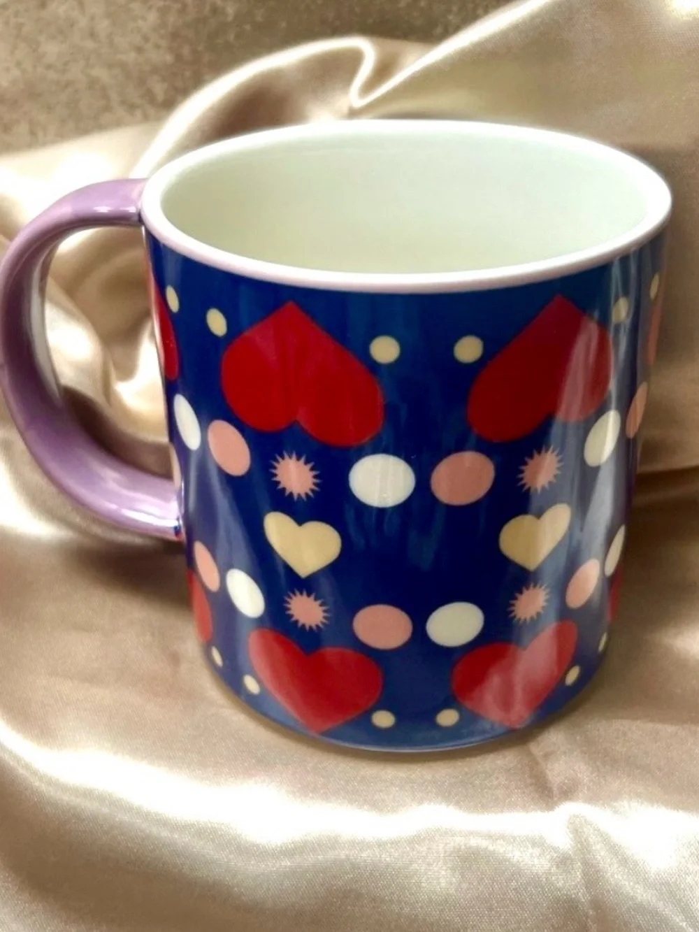 Anthropology L’AMOUR Colorful Heart Pattern Mug with matching heart Socks